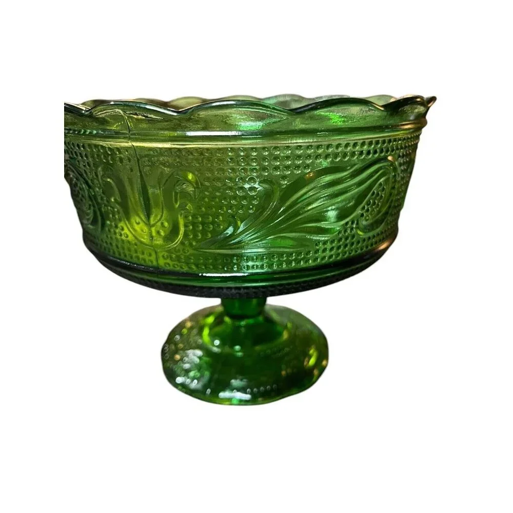 Vintage E O Brody Co Pressed Glass Candy Dish Emerald Green M600 Raised